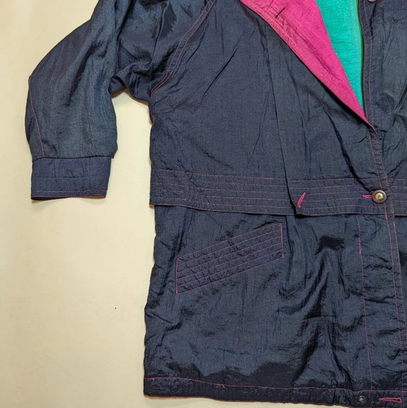 Vintage 80s Nuage Multicolour Navy Yellow Pink Wind Breaker Jacket Size 44 3XL - Picture 8 of 16